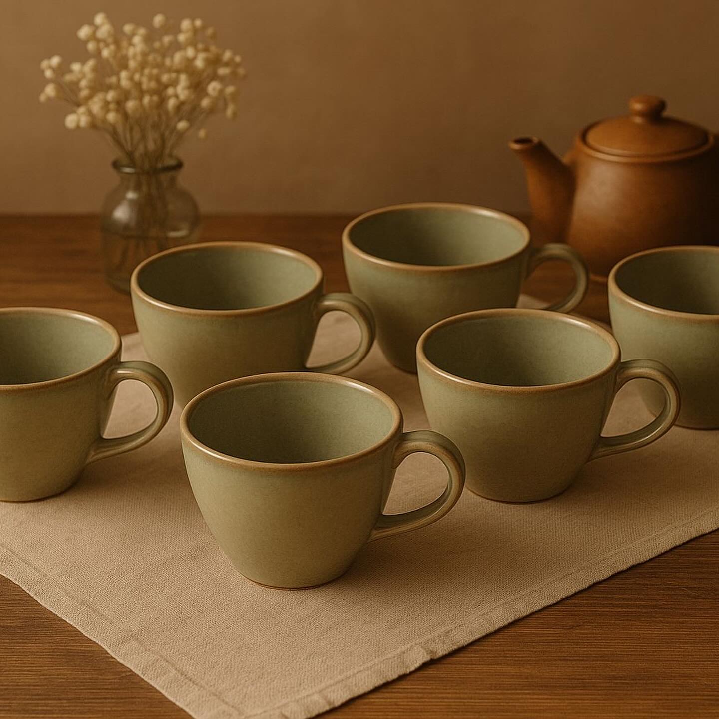 Mellow Olive Ceramic Tea Cup Set, 200ml | Set of 6