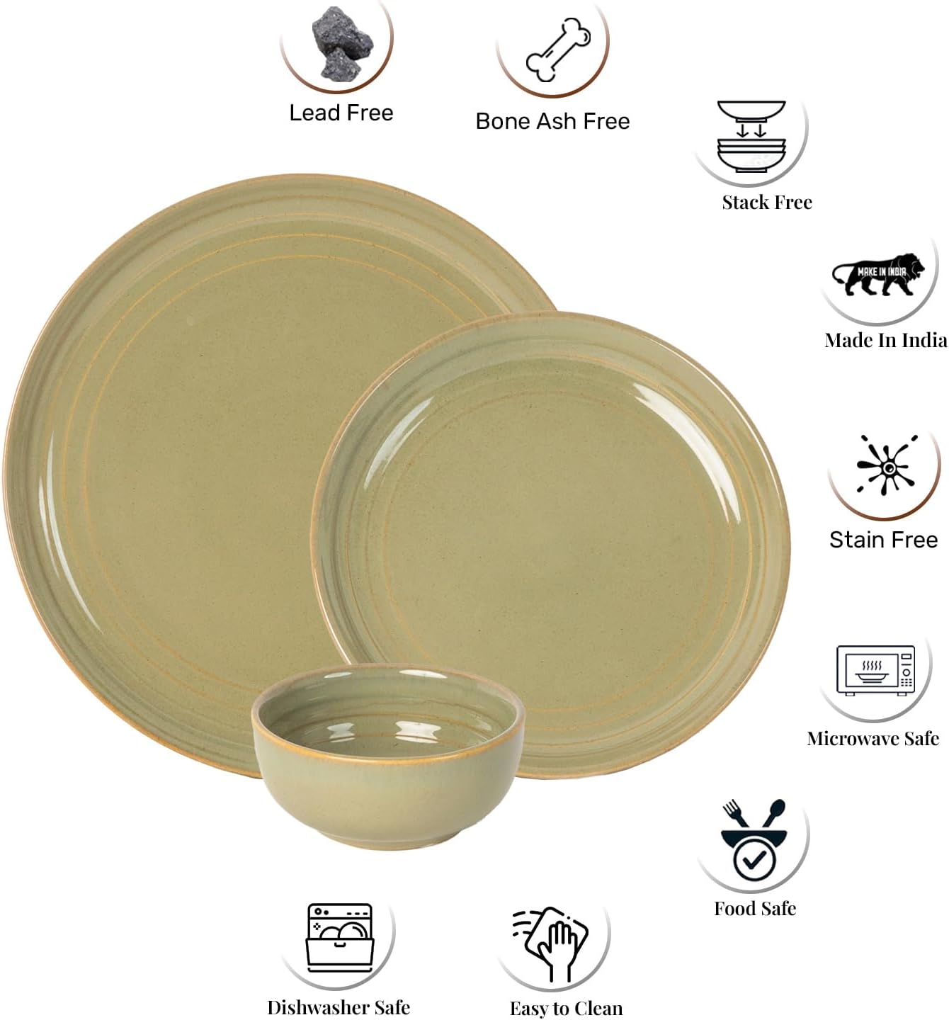 Ceramic Dinner Plates Set, 21 Pieces | Emerald - Olive Green