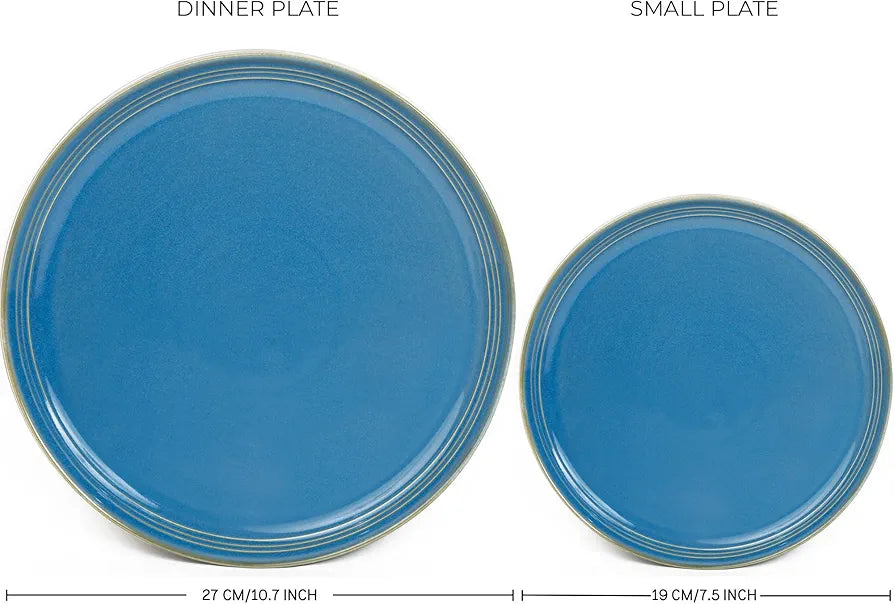 Ceramic Dinner Plates Set, 21 Pieces | Ocean - Sea Blue
