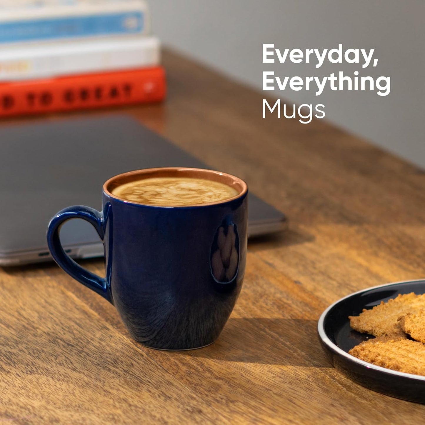 Deep Blue Ceramic Coffee Mug Set, 400ml | Set of 6