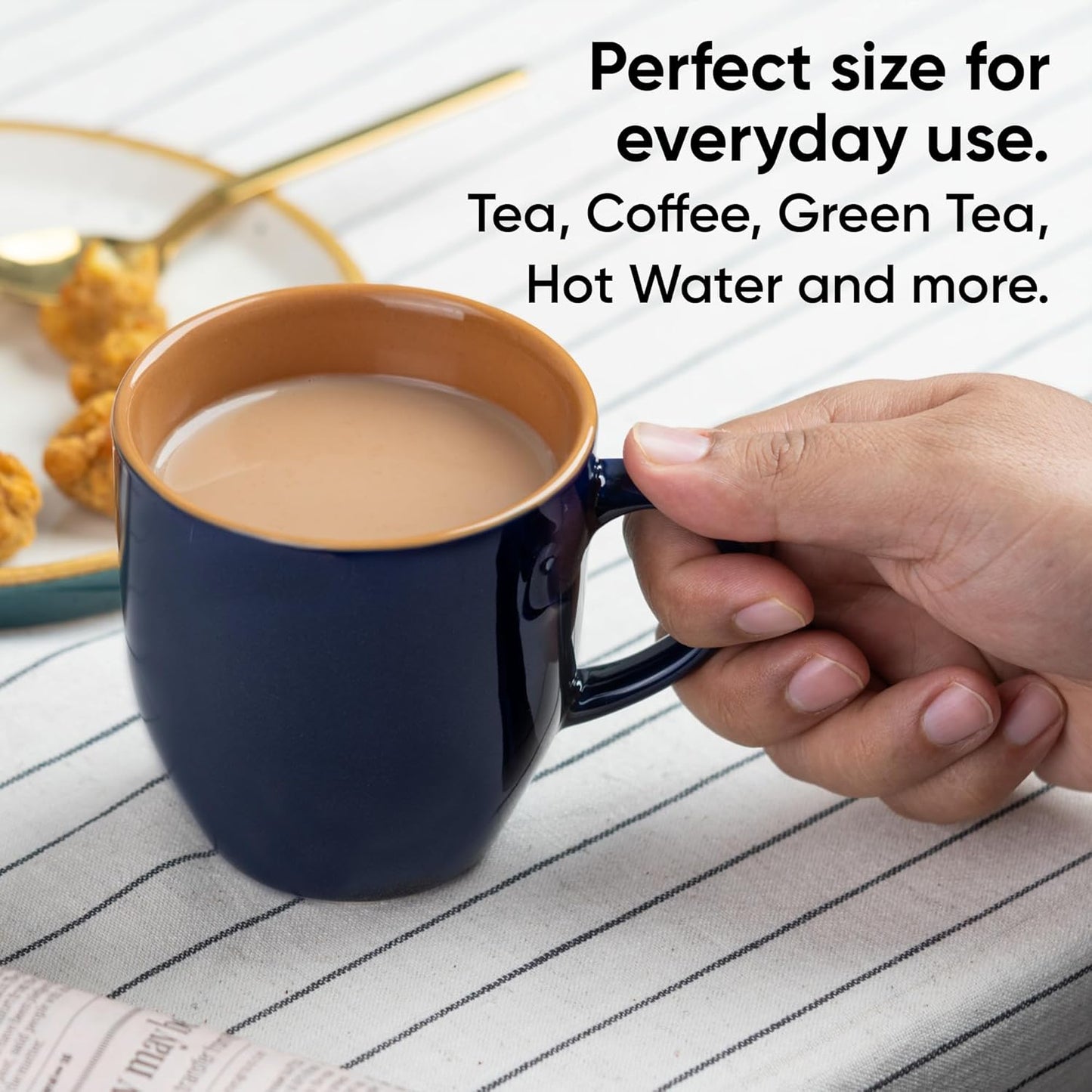 Deep Blue Ceramic Coffee Mug Set, 400ml | Set of 6
