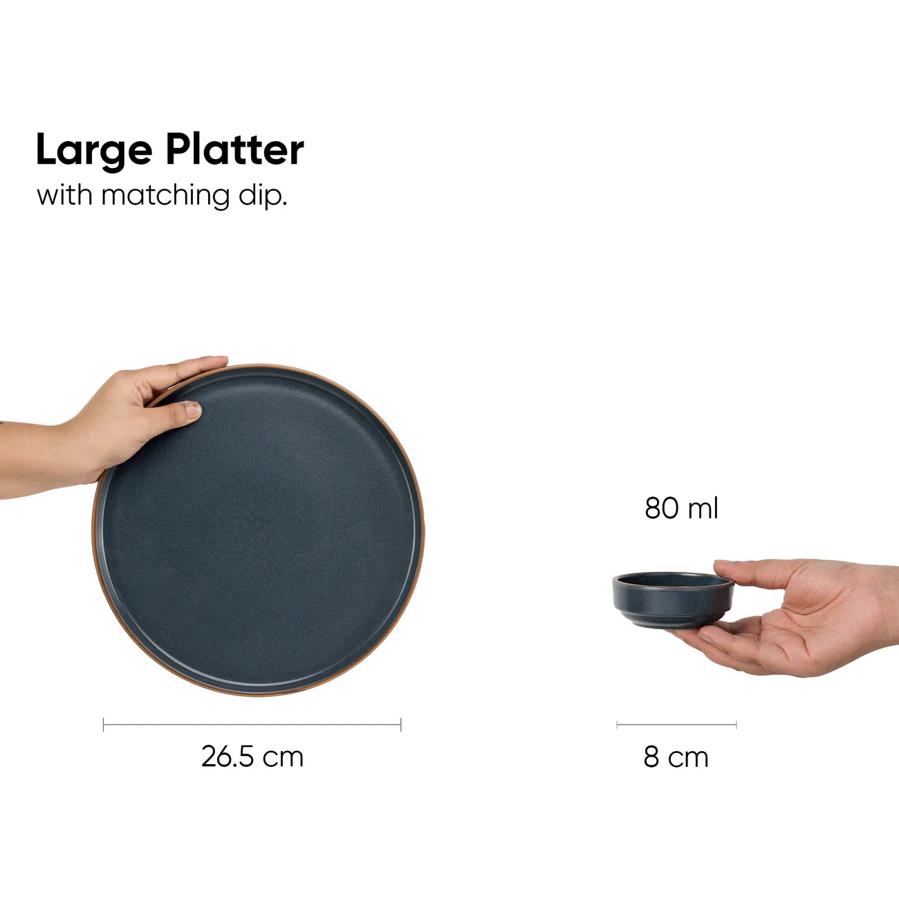 Large Round Ceramic Serving Platter, Grey – 1 Platter, 1 Dip | Obsidian