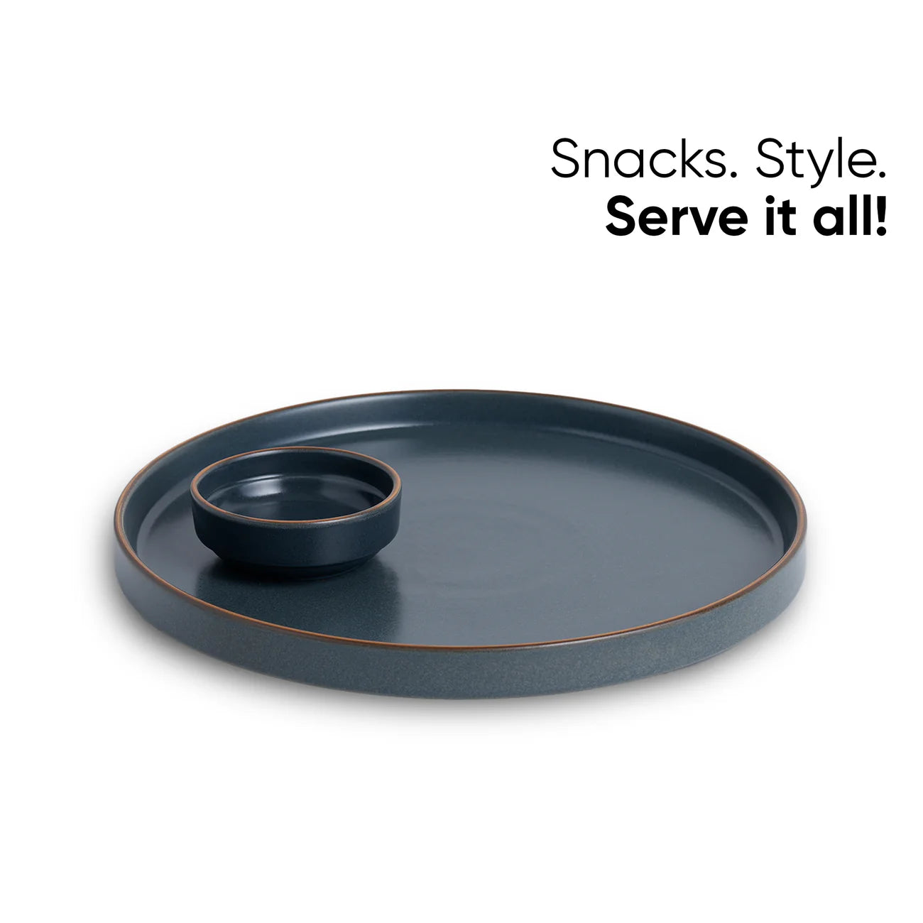 Large Round Ceramic Serving Platter, Grey – 1 Platter, 1 Dip | Obsidian
