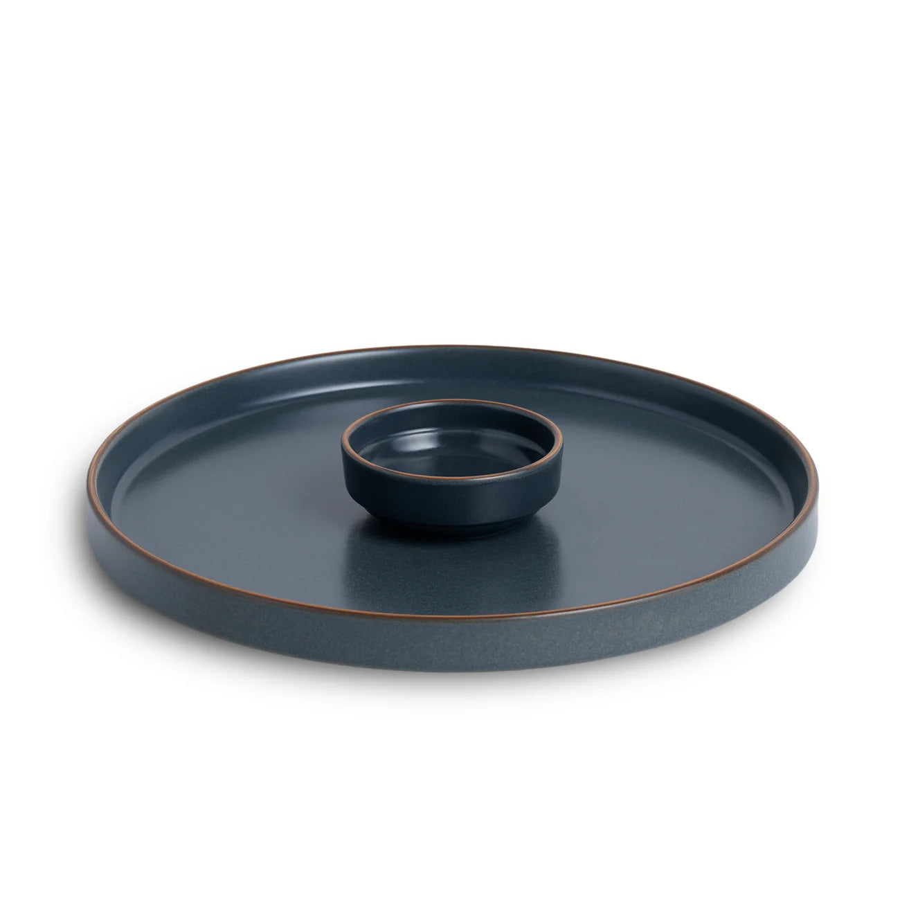 Large Round Ceramic Serving Platter, Grey – 1 Platter, 1 Dip | Obsidian