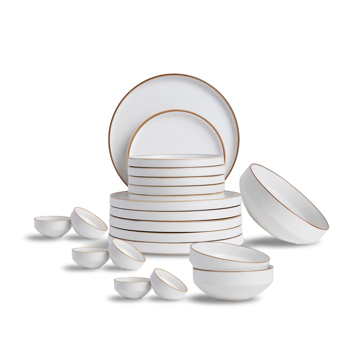 Ceramic Dinner Plates Set, 21 Pieces | Off White Japandi Series | Matte Finish