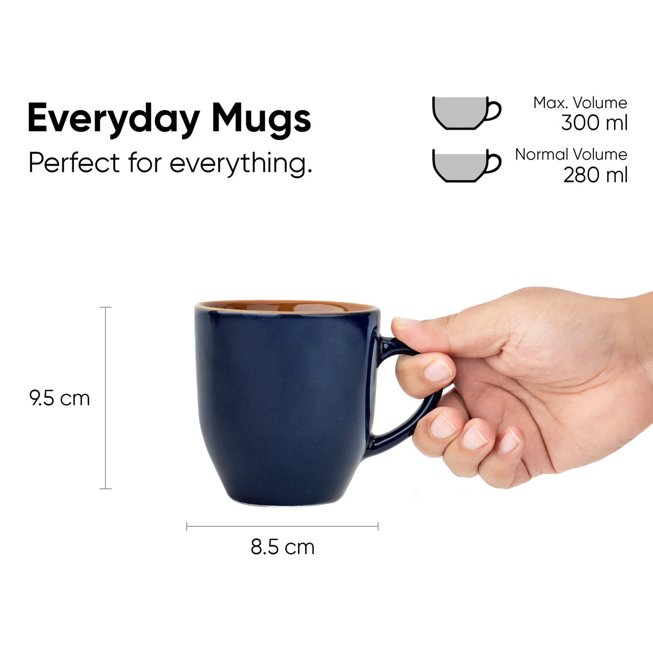 Deep Blue Ceramic Coffee Mug Set, 400ml | Set of 6