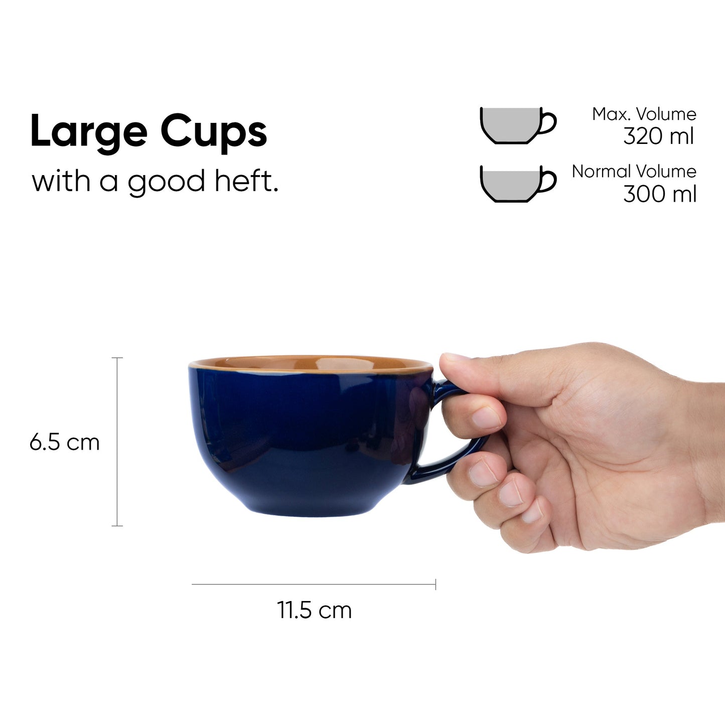 Large Ceramic Coffee Cup Set – 320ml | XL Cuppa Collection | Glossy Finish | Premium Porcelain