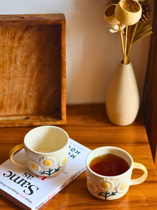 Ceramic Milk & Coffee Mug and Saucer - Sunflower , 300ml