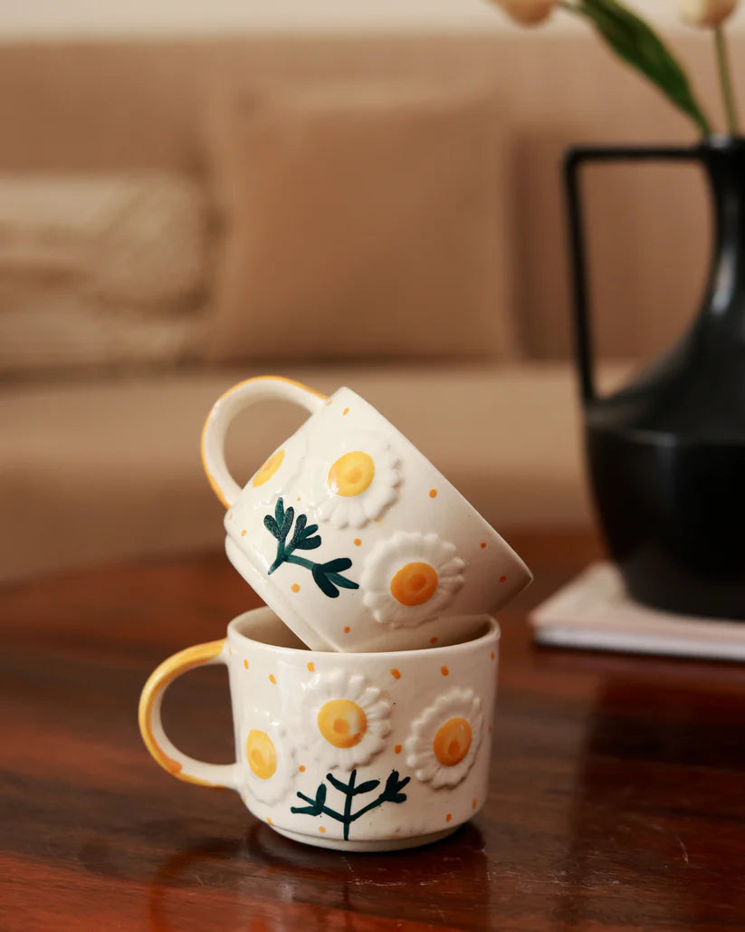 Ceramic Milk & Coffee Mug and Saucer - Sunflower , 300ml