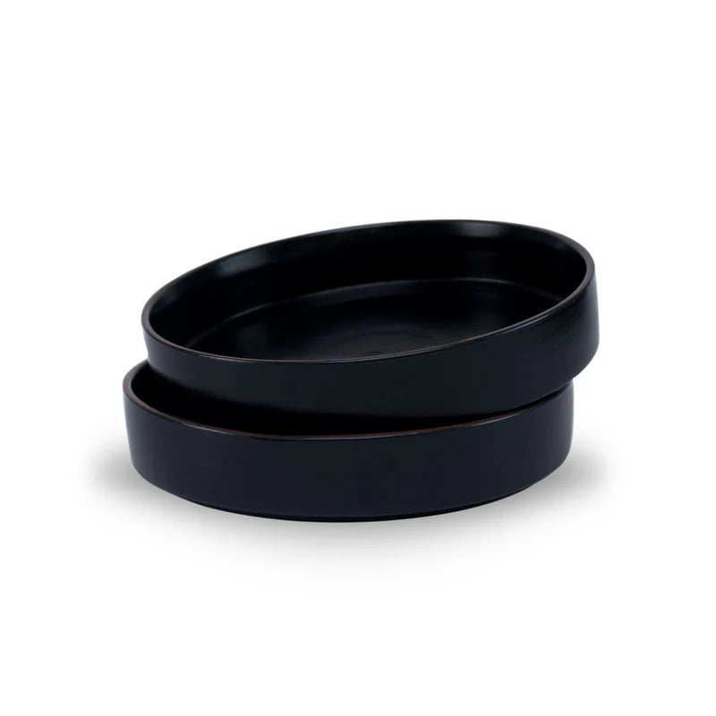 Stackable Ceramic Pasta Bowl Set of 2 – Lacquer – Black