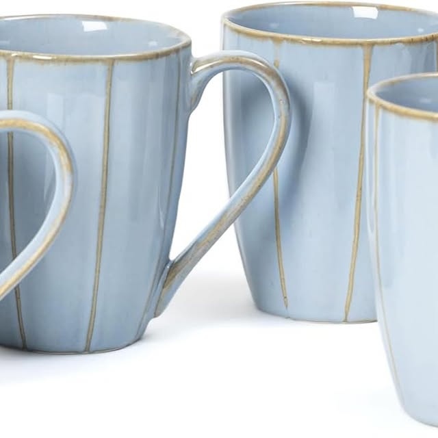 Pearl Blue Ceramic Coffee Mug Set, 400ml | Set of 6