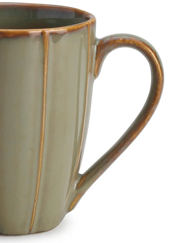 Glazed Green Ceramic Coffee Mug Set, 400ml | Set of 6