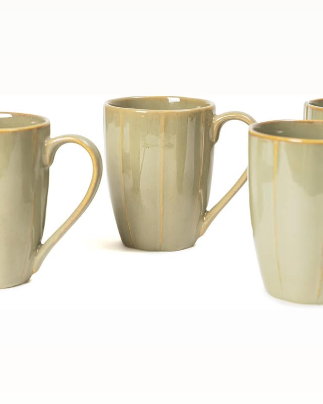Glazed Green Ceramic Coffee Mug Set, 400ml | Set of 6