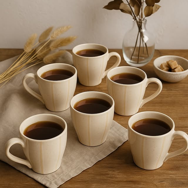 Slate White Ceramic Tea Cup Set, 200ml | Set of 6