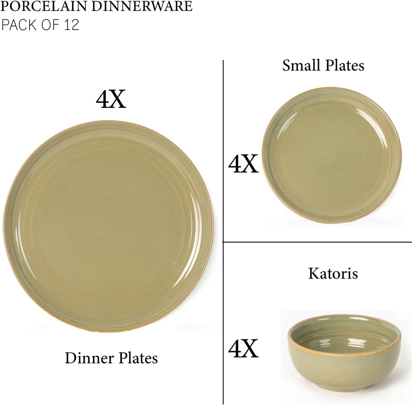 Ceramic Dinner Plates Set, 21 Pieces | Emerald - Olive Green