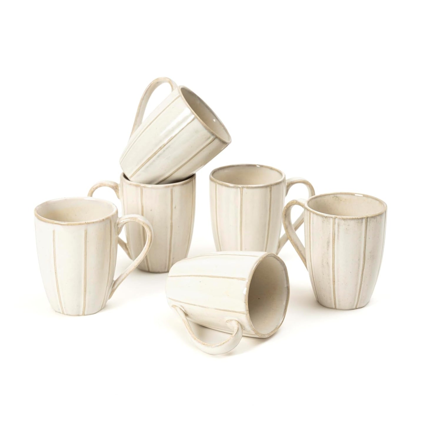 White Sheen Ceramic Coffee Mug Set, 400ml | Set of 6