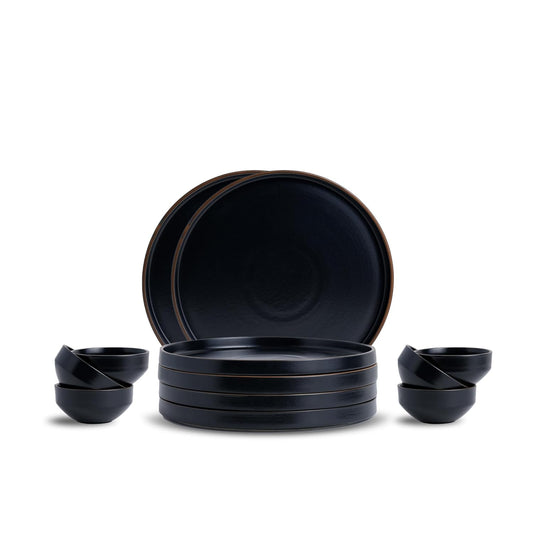 Ceramic Dinner Plates Set, 21 Pieces | Lacquer - Black | Matte Finish
