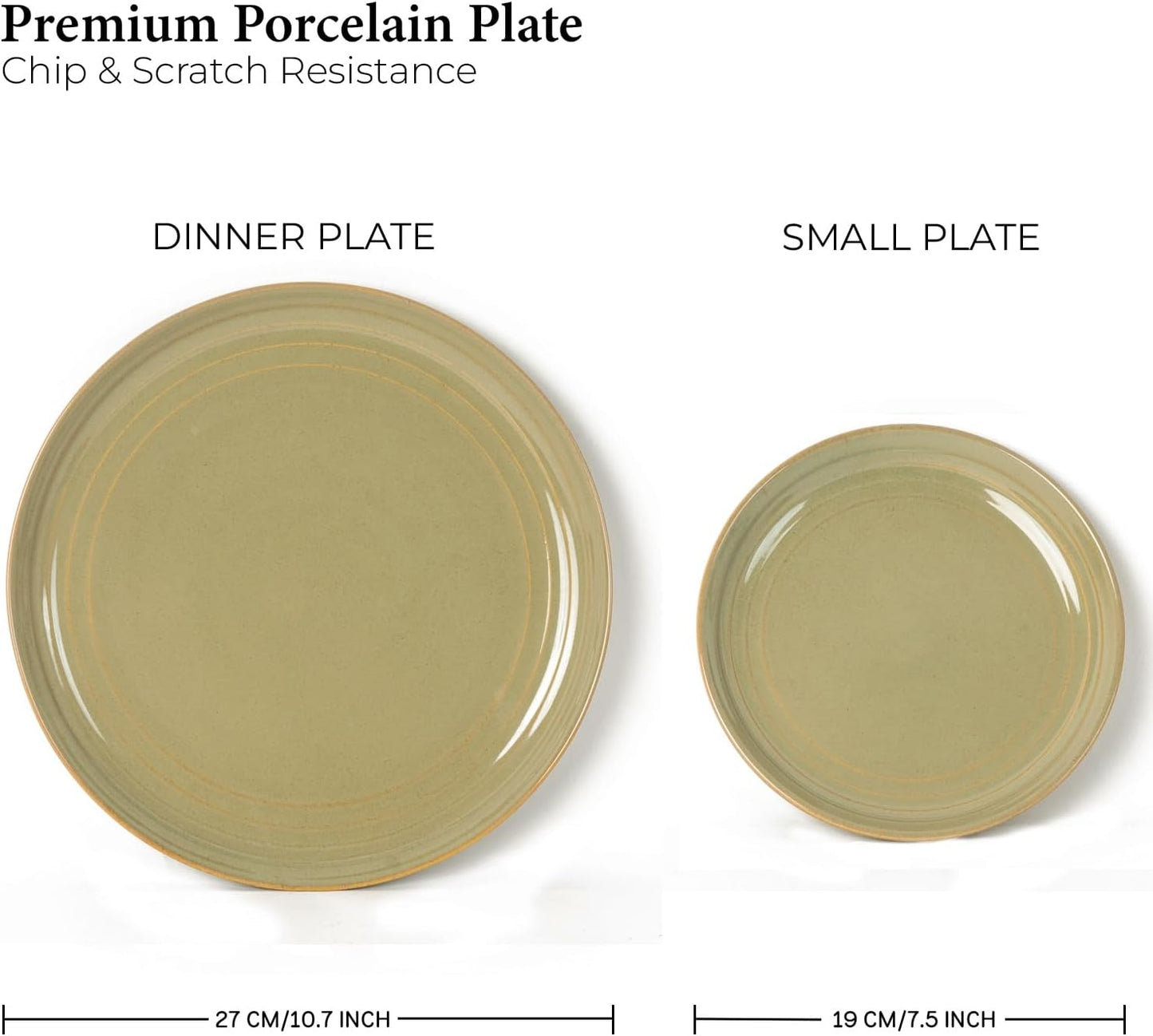 Ceramic Dinner Plates Set, 21 Pieces | Emerald - Olive Green