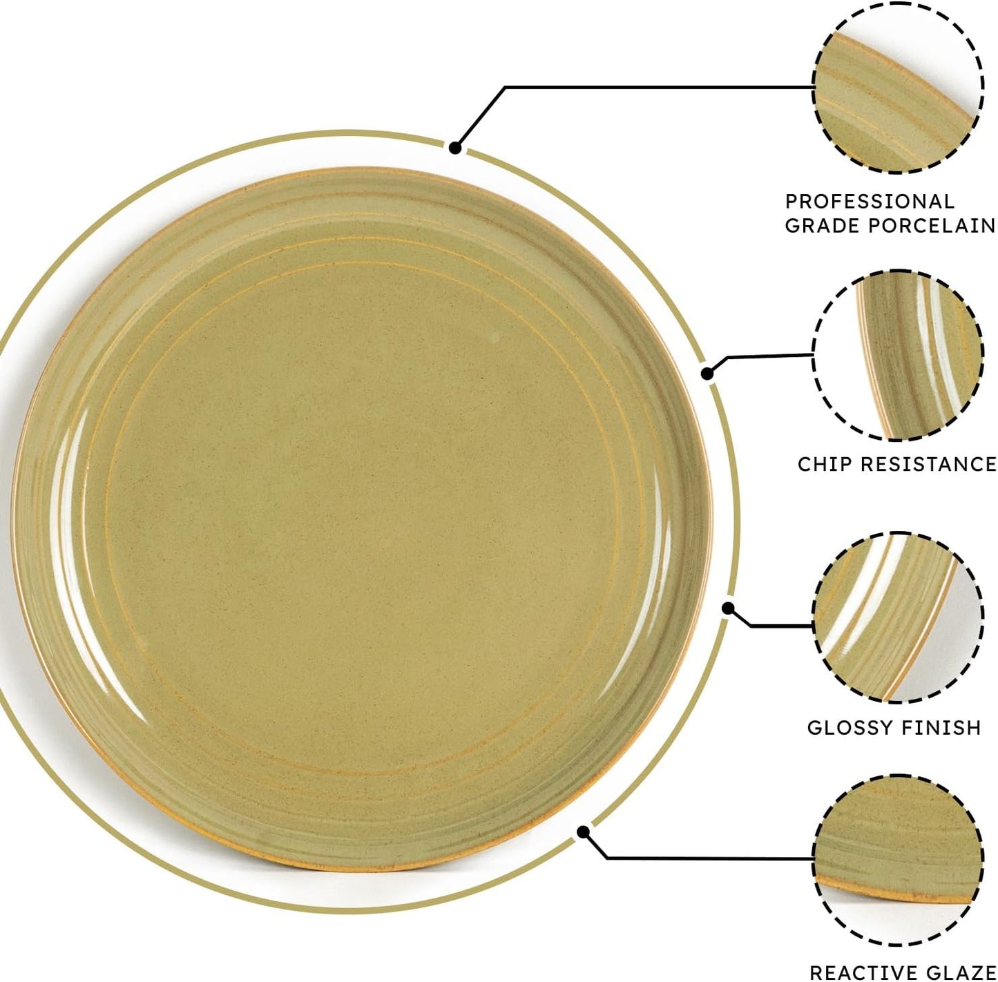 Ceramic Dinner Plates Set, 21 Pieces | Emerald - Olive Green