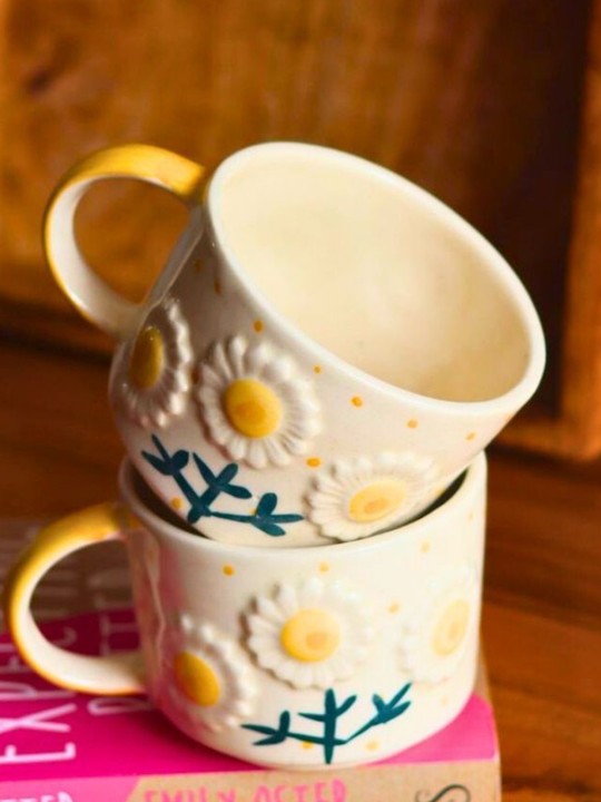 Ceramic Milk & Coffee Mug and Saucer - Sunflower , 300ml