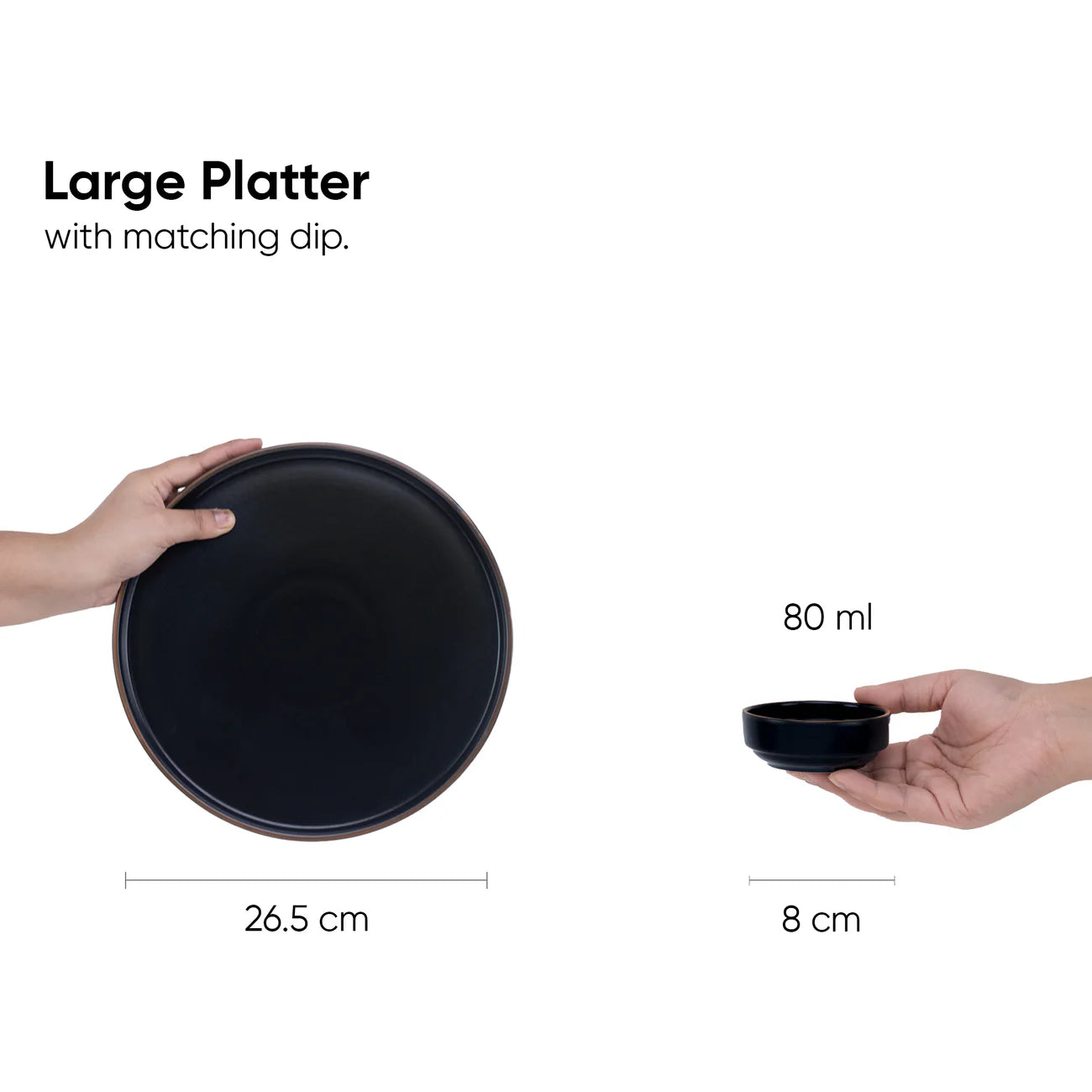 Large Round Ceramic Serving Platter, Black – 1 Platter, 1 Dip | Lacquer