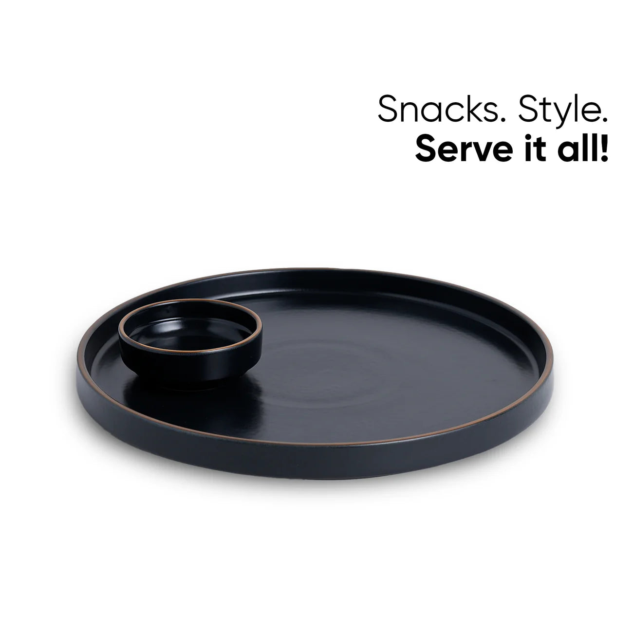Large Round Ceramic Serving Platter, Black – 1 Platter, 1 Dip | Lacquer