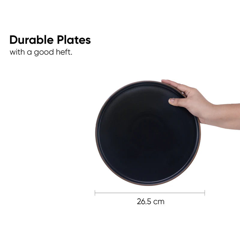 Ceramic Dinner Plates Set, 21 Pieces | Lacquer - Black | Matte Finish