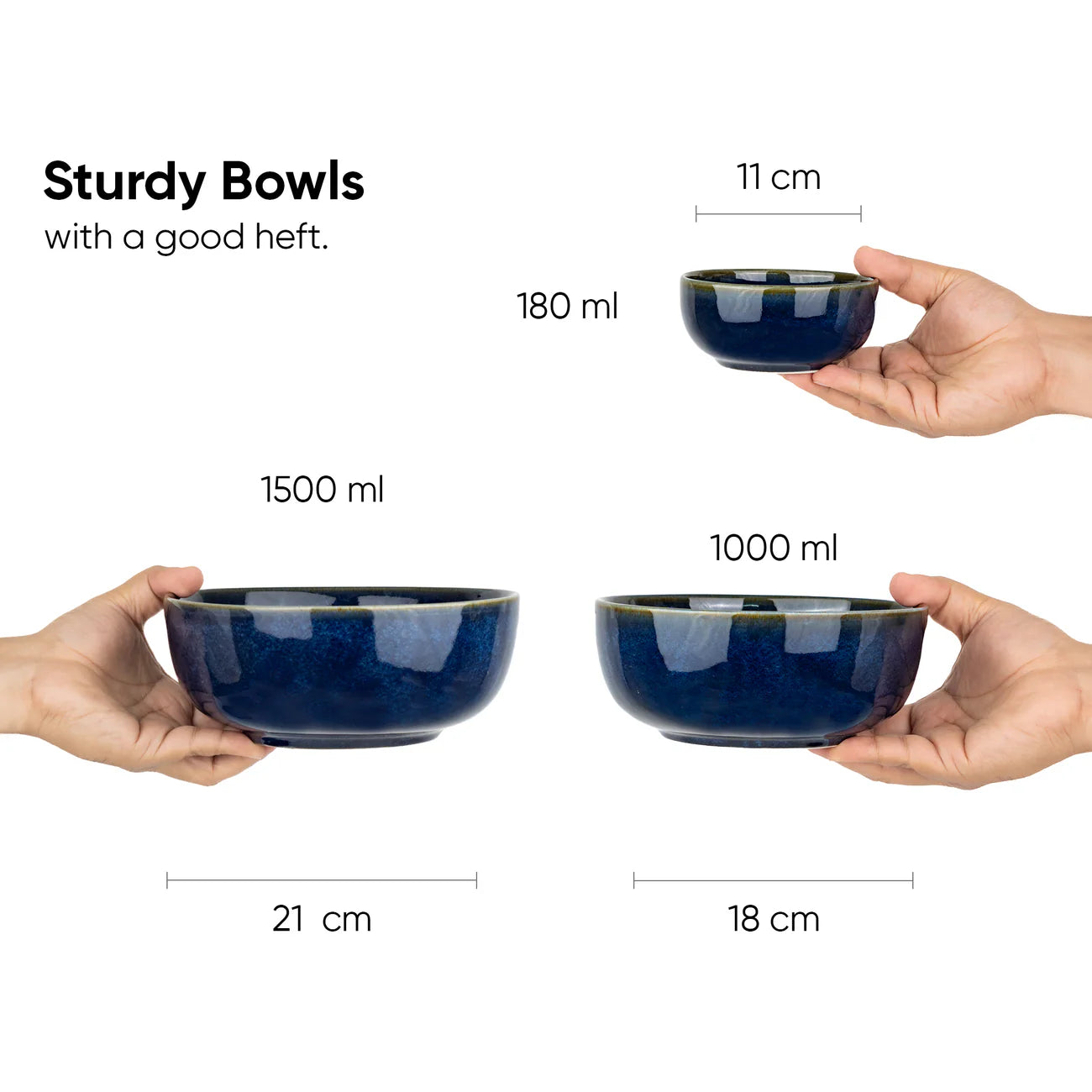 Ceramic Dinner Plates Set, 21 Pieces | Midnight - Dark Blue |  Glossy Finish