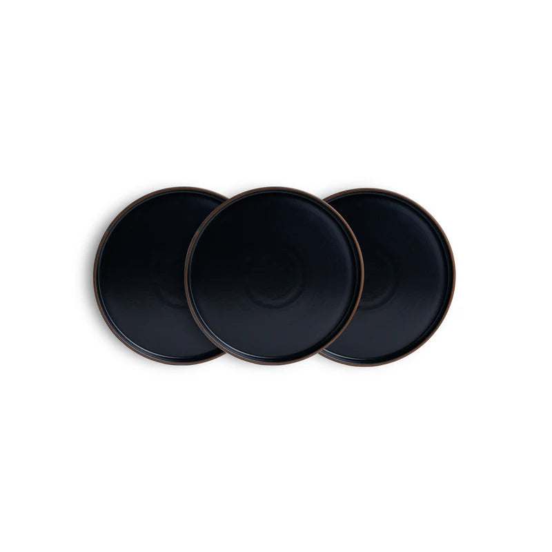 Ceramic Dinner Plates Set, 21 Pieces | Lacquer - Black | Matte Finish
