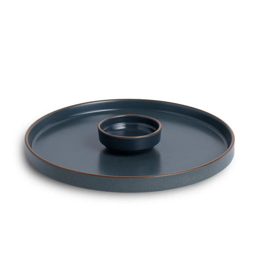 Large Round Ceramic Serving Platter, Grey – 1 Platter, 1 Dip | Obsidian
