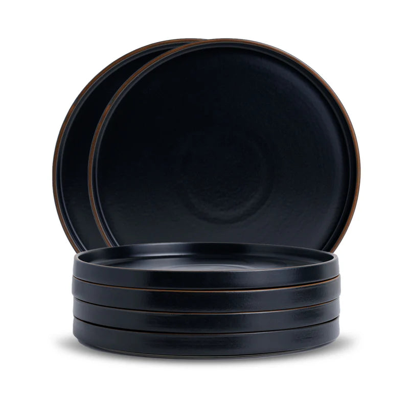 Ceramic Dinner Plates Set, 21 Pieces | Lacquer - Black | Matte Finish
