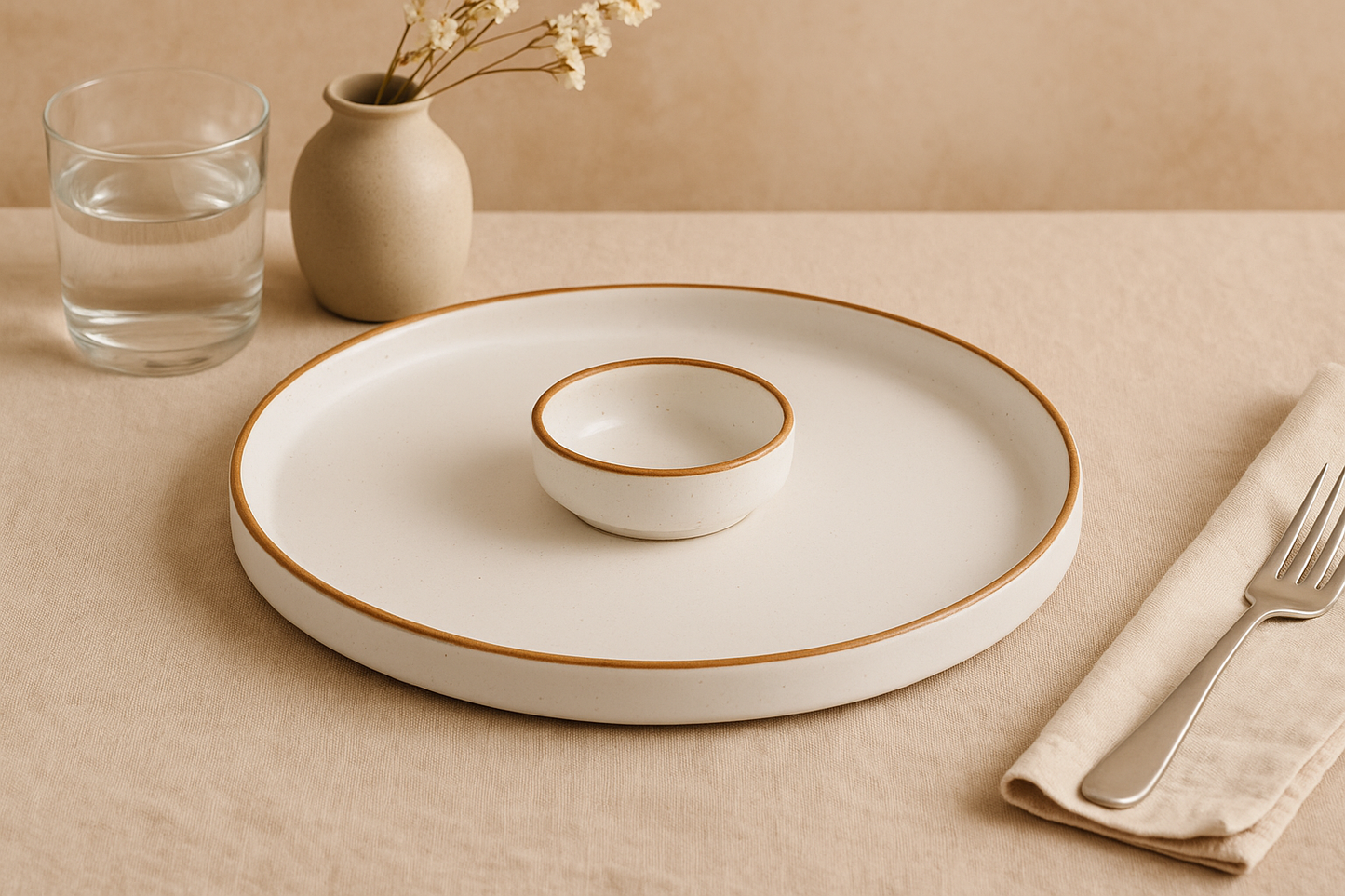 Large Round Ceramic Serving Platter, White – 1 Platter, 1 Dip | Alba