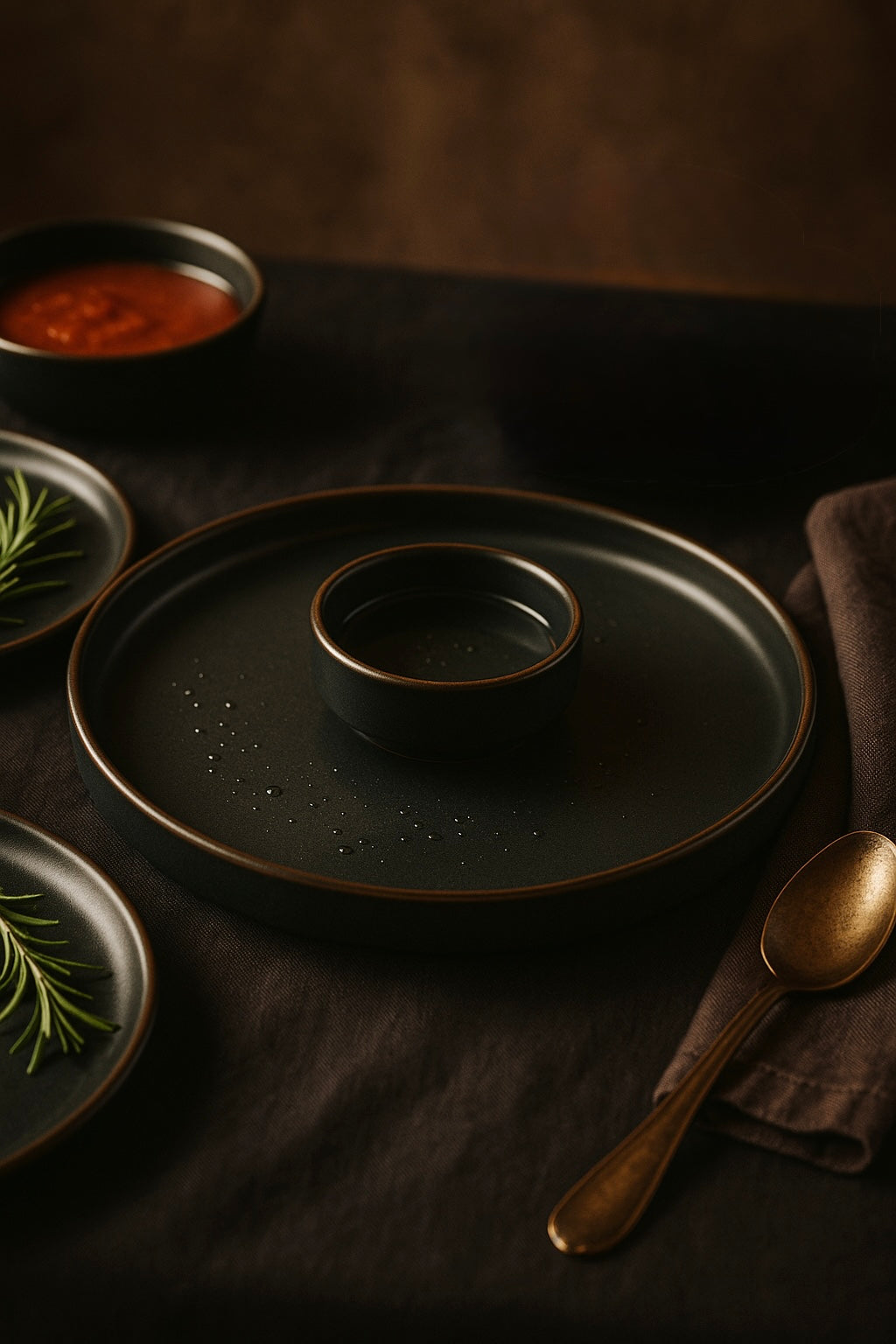 Large Round Ceramic Serving Platter, Black – 1 Platter, 1 Dip | Lacquer