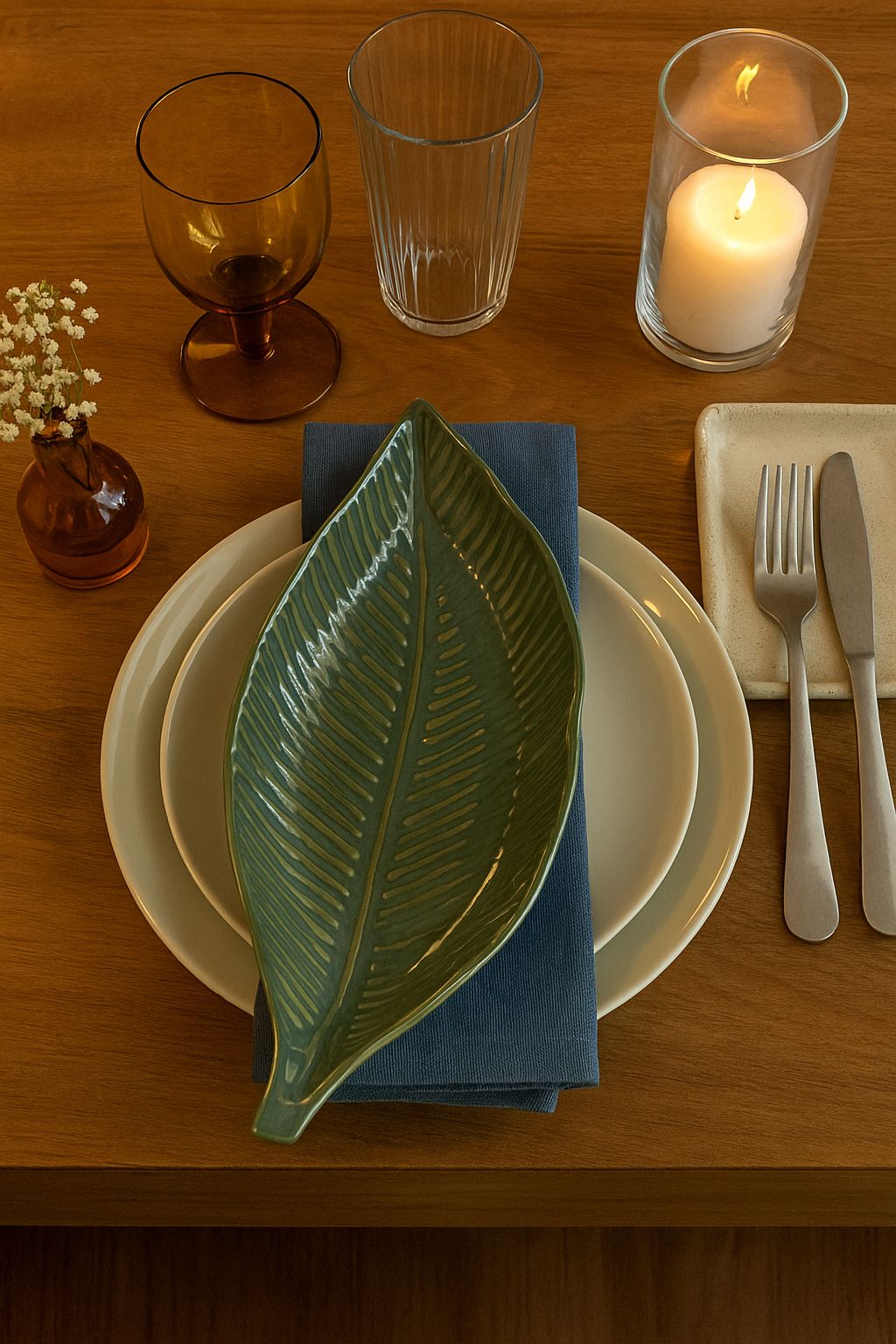 Meal Platter – Emerald Leaf - Gold Lining