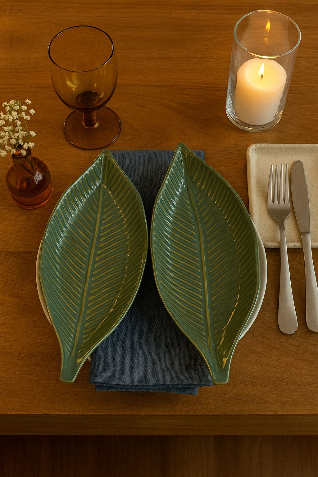 Meal Platter – Emerald Leaf - Gold Lining