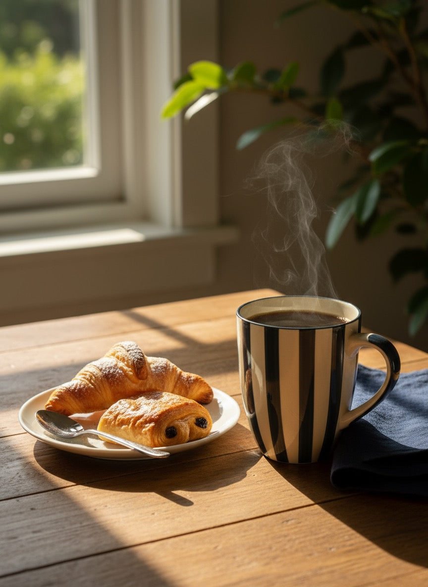 Striped Blue-White Ceramic Coffee Mug Set, 400ml | Set of 6