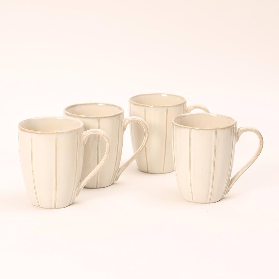 White Sheen Ceramic Coffee Mug Set, 400ml | Set of 6