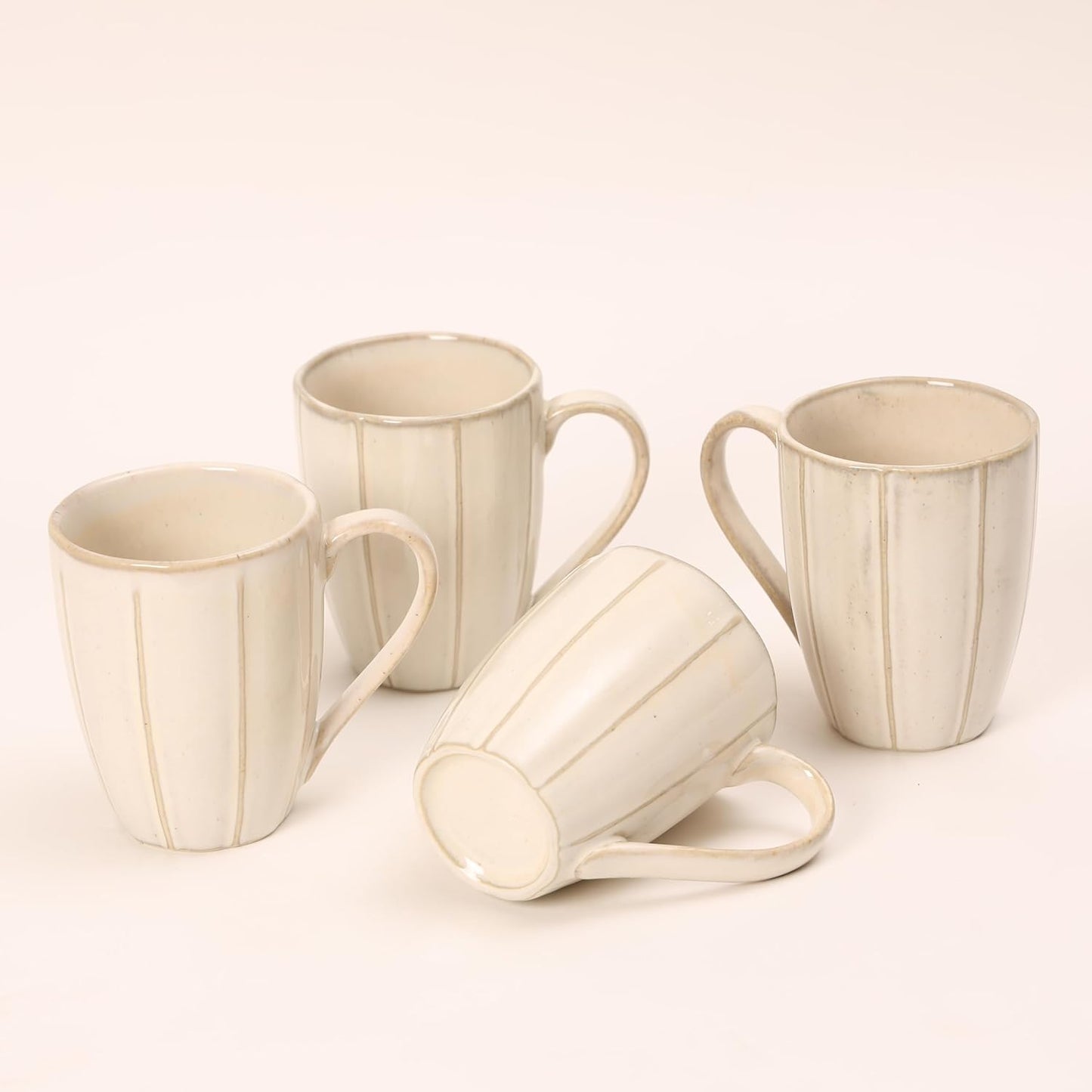 White Sheen Ceramic Coffee Mug Set, 400ml | Set of 6