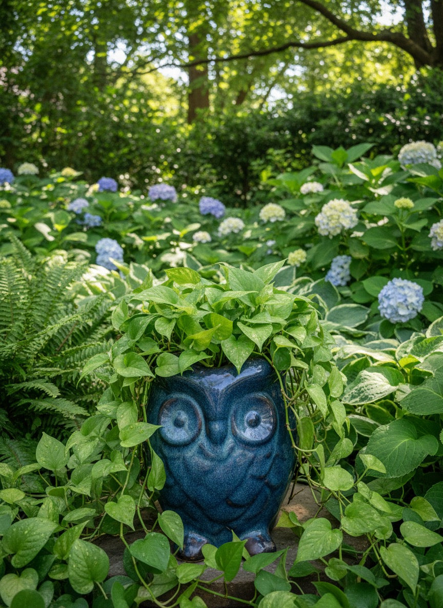Handcrafted Reactive Blue Ceramic Owl Planter | Indoor & Outdoor Pot - 28.5 x 21.5 cm