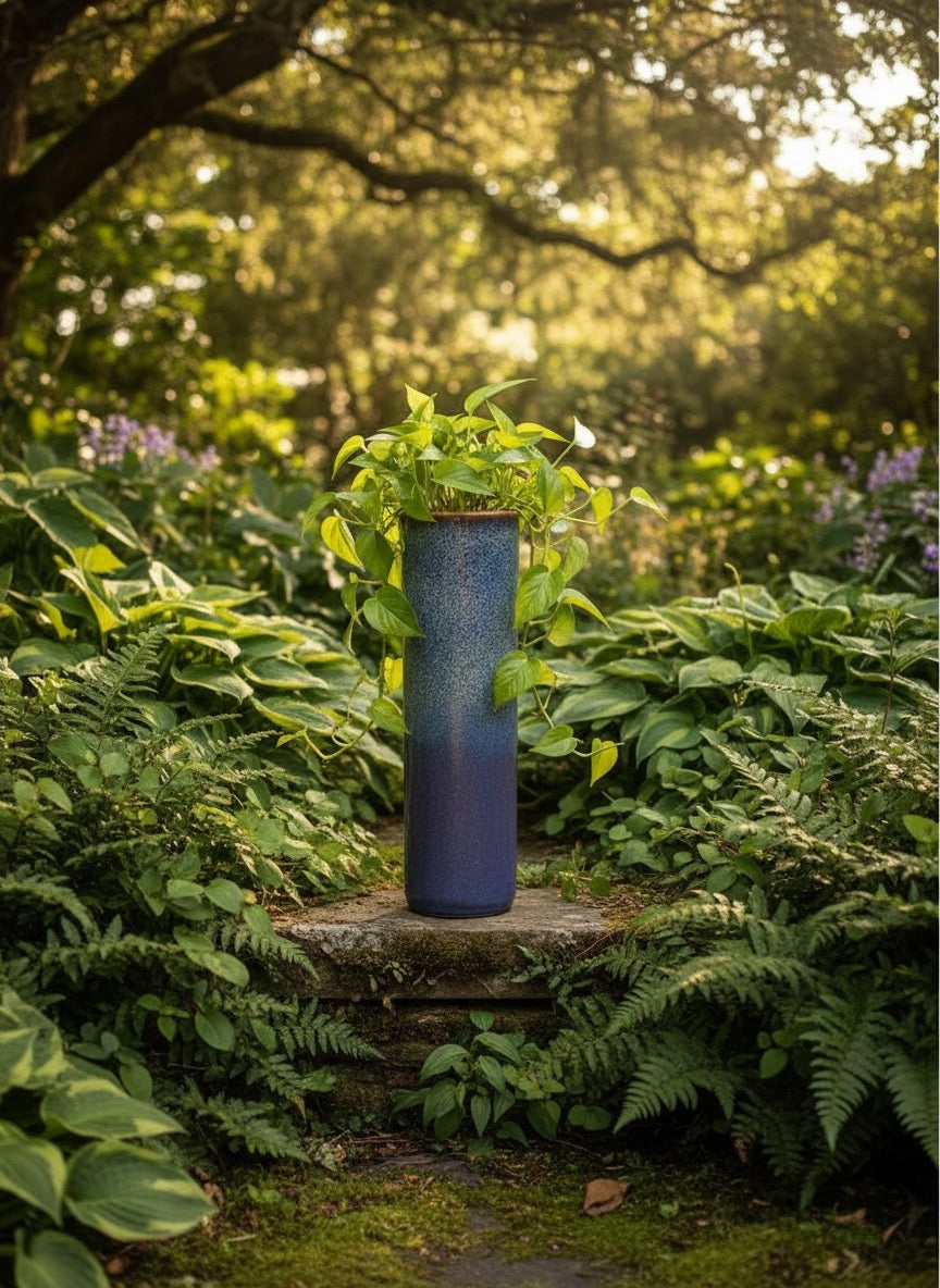 Reactive Blue-Purple Ceramic Planter 30x10cm – Modern Cylindrical Pot for Indoor & Outdoor Plants