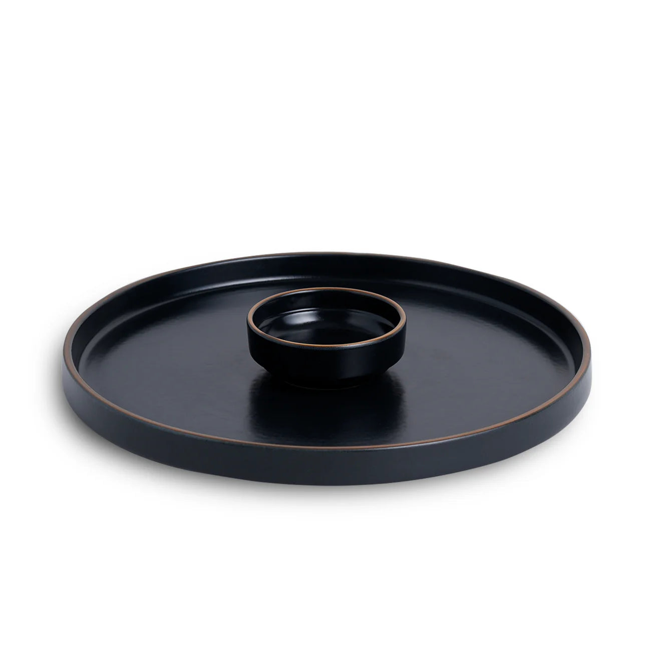 Large Round Ceramic Serving Platter, Black – 1 Platter, 1 Dip | Lacquer