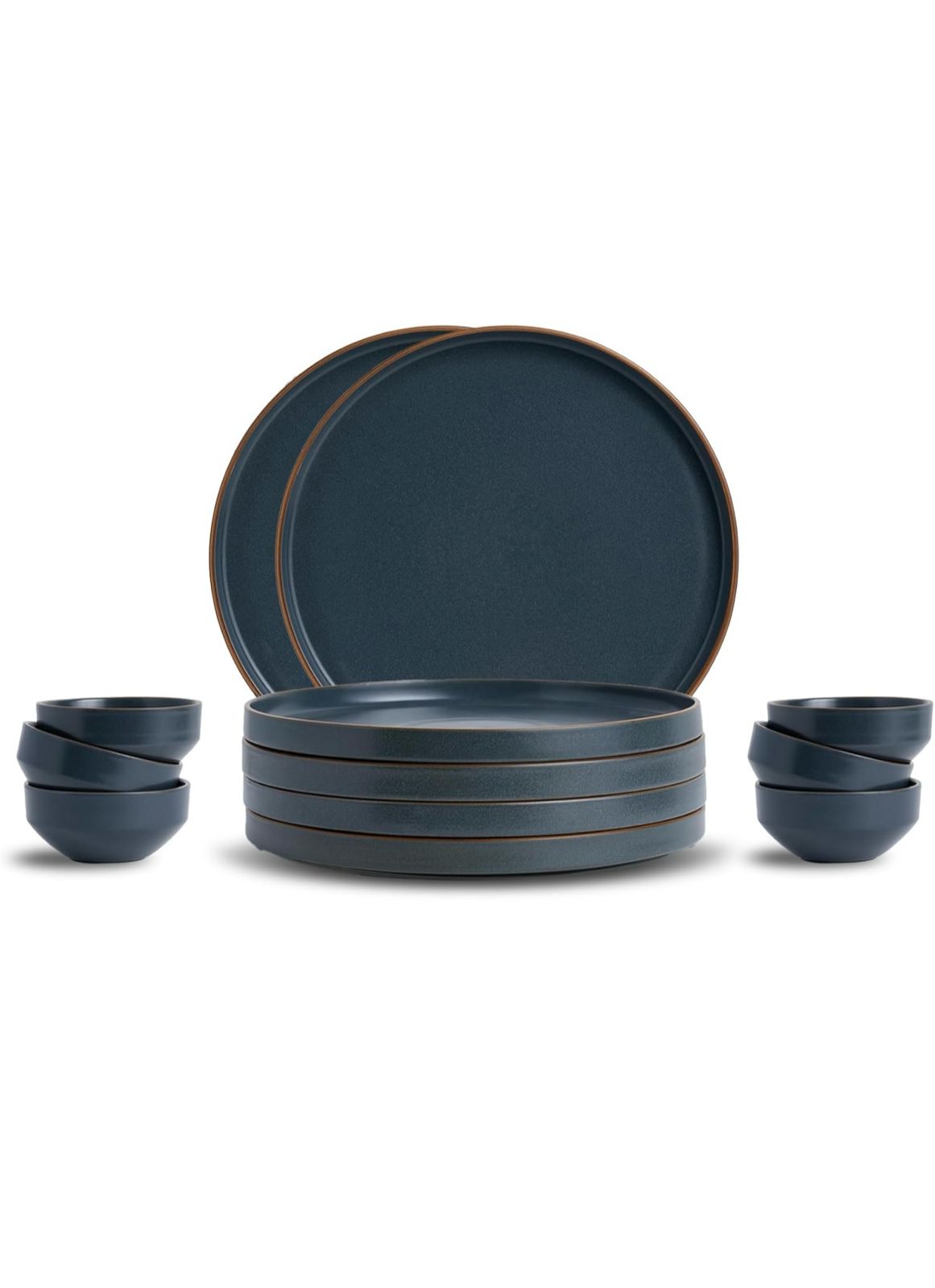Ceramic Dinner Plates Set, 21 Pieces | Obsidian - Dark Blue