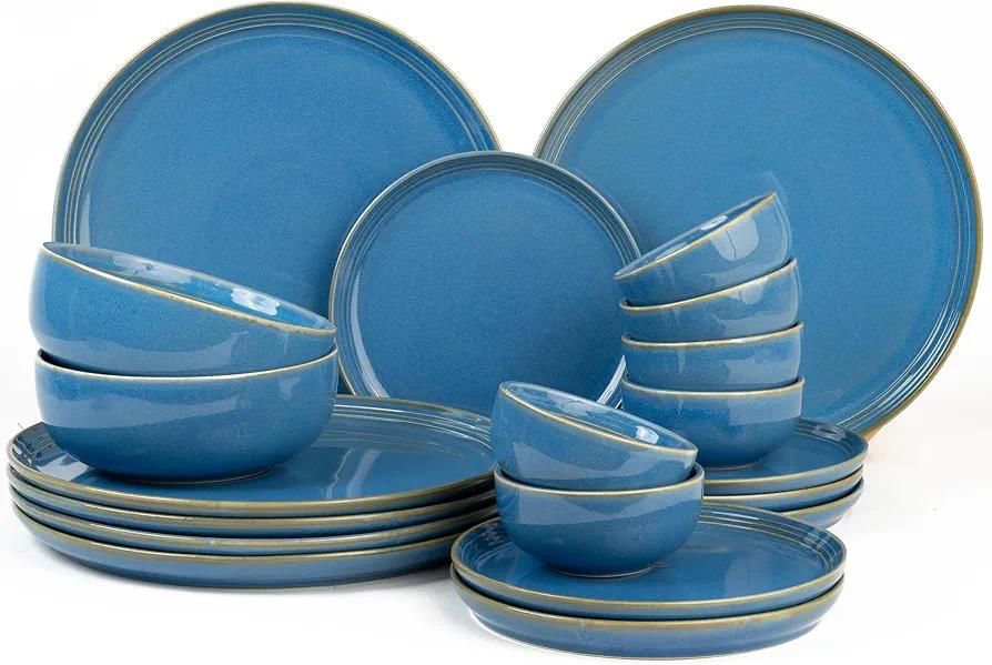 Ceramic Dinner Plates Set, 21 Pieces | Ocean - Sea Blue