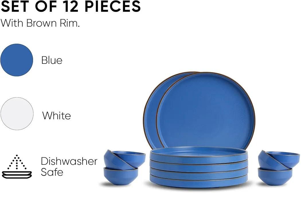 Ceramic Dinner Plates Set, 21 Pieces | Aztec- Sky Blue
