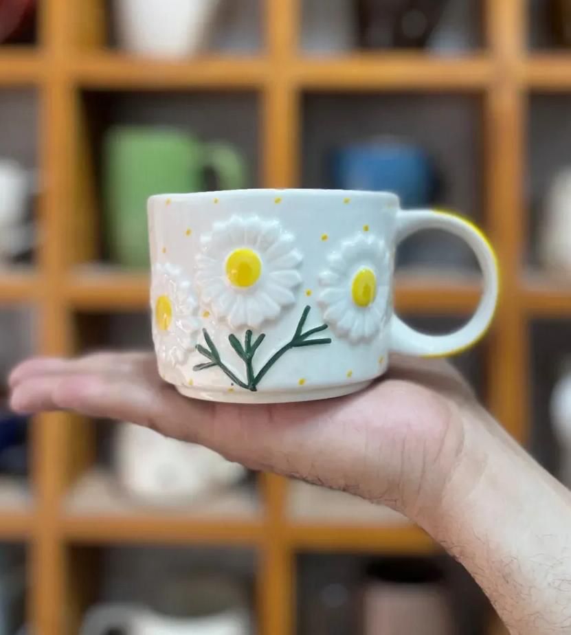 Ceramic Milk & Coffee Mug and Saucer - Sunflower , 300ml