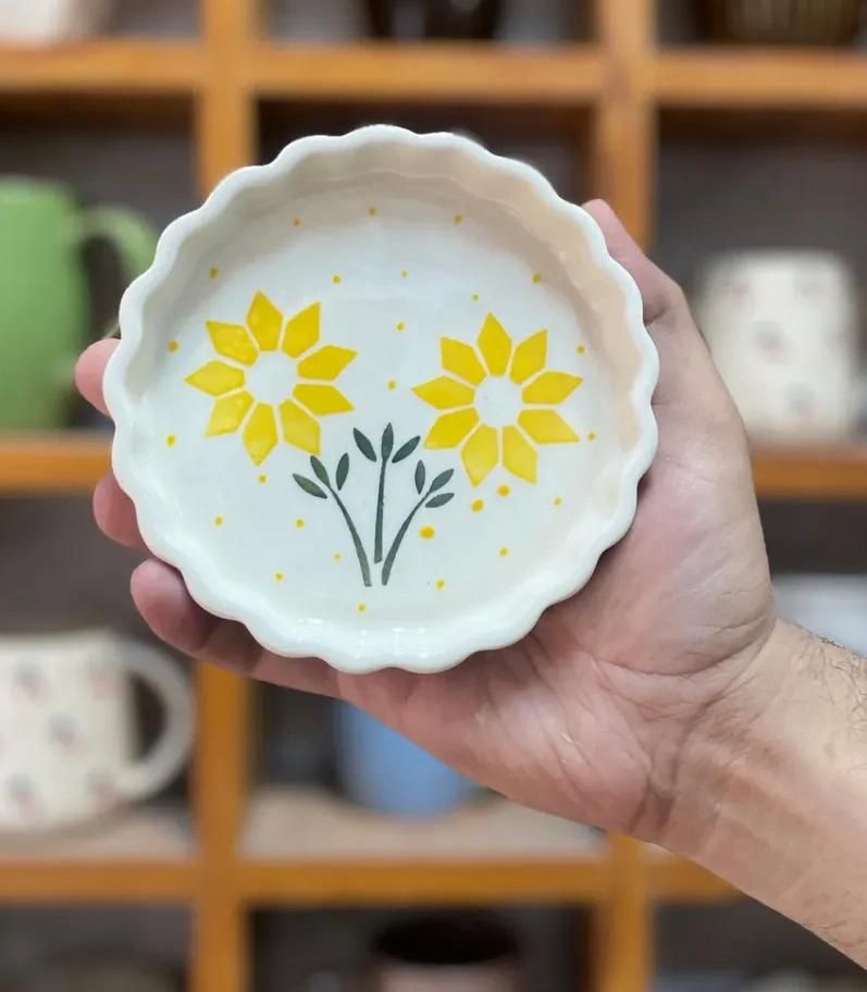 Ceramic Milk & Coffee Mug and Saucer - Sunflower , 300ml