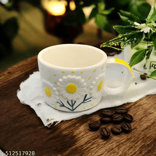 Ceramic Milk & Coffee Mug and Saucer - Sunflower , 300ml