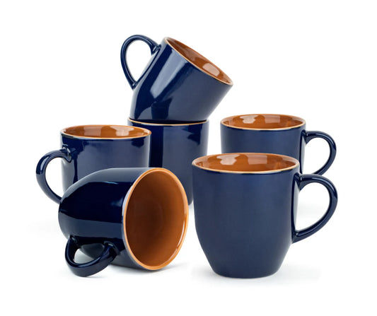 Deep Blue Ceramic Coffee Mug Set, 400ml | Set of 6